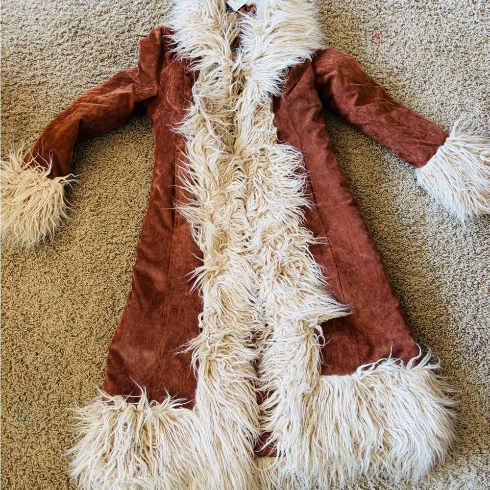 Superdry Afgan Brown Jacket with Cream Faux Fur